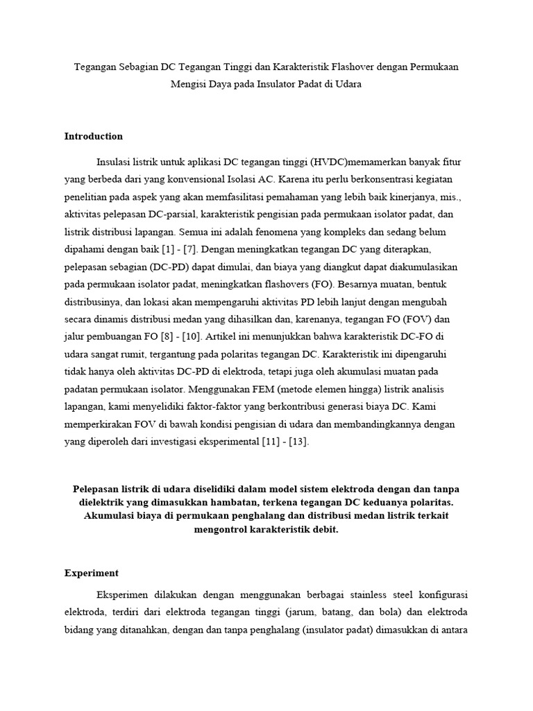 Tegangan Sebagian DC Tegangan Tinggi Dan Karakteristik Flashover Dengan