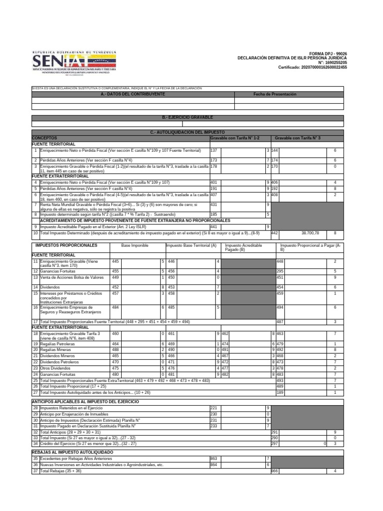 Declaración ISLR Forma 99026 | PDF | Economias | Economía Financiera