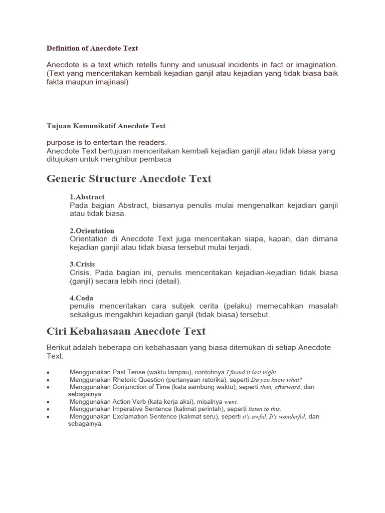 Anecdote Text | PDF | Language Arts & Discipline | General Fiction