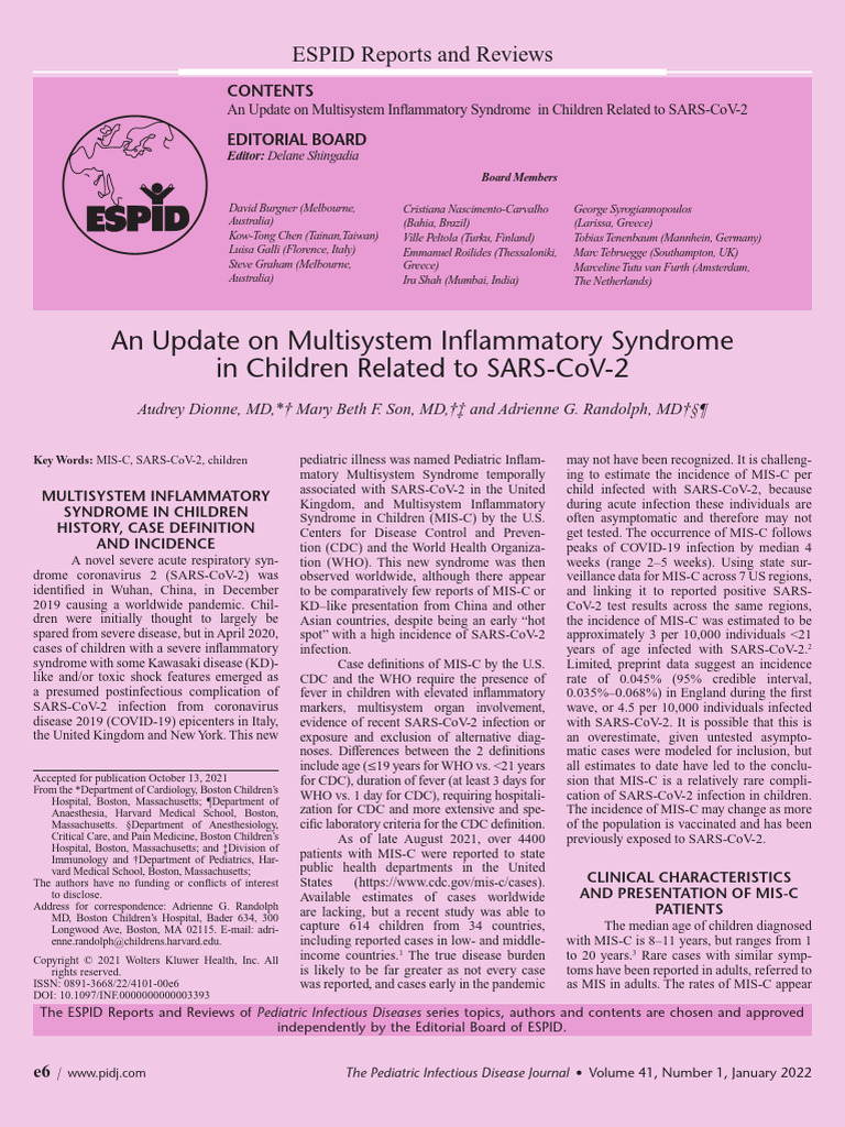An update on multisystem inflammatory syndrome in 21 pdf medical