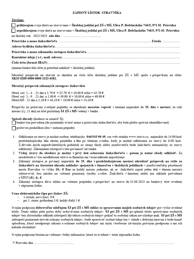 Zapisny Listok 2022 2023 PDF