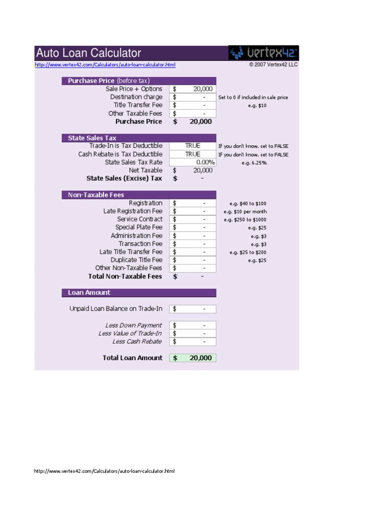 Auto Loan Calculator: Purchase Price (Before Tax) | PDF | Interest | Fee