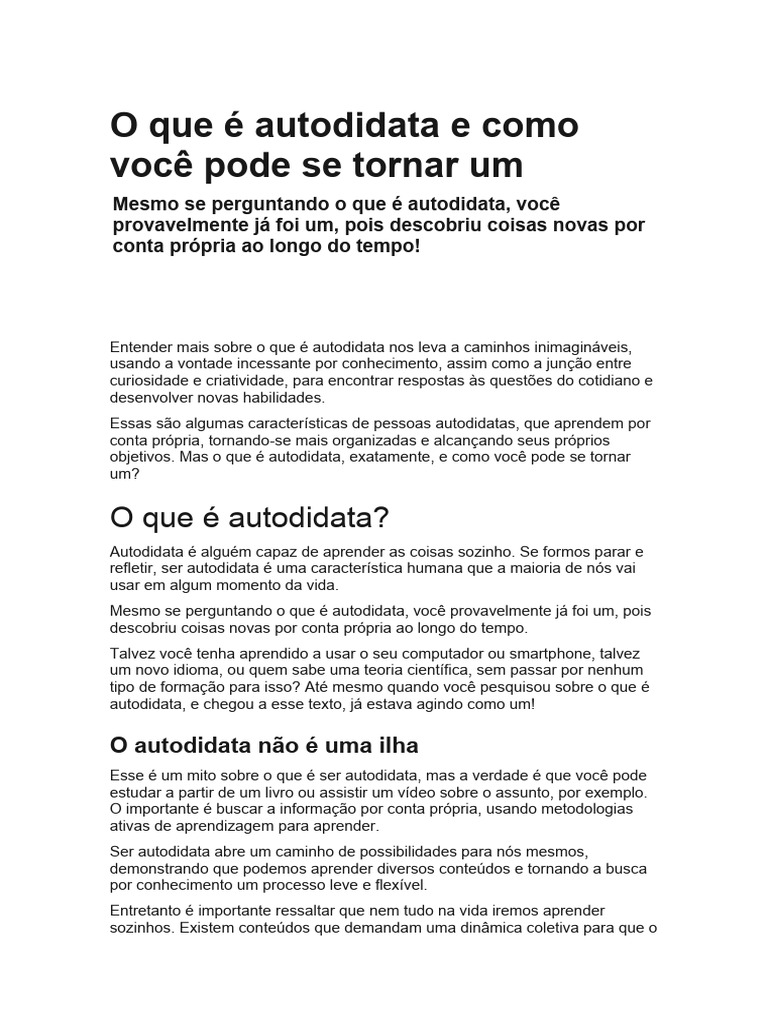 O Que É Autodidata e Como Você Pode Se Tornar Um | PDF | Aprendizado ...