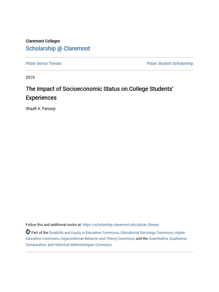 The Impact of Socioeconomic Status On College Students Experienc PDF