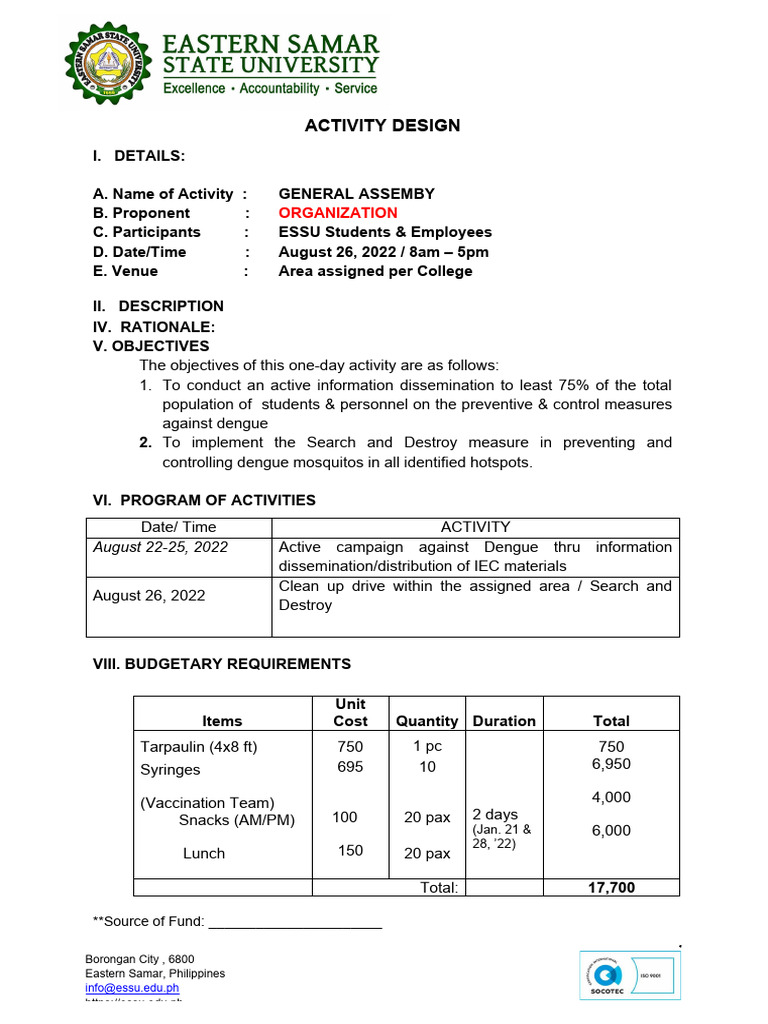 Activity Design Sample | PDF | Health Sciences | Public Health