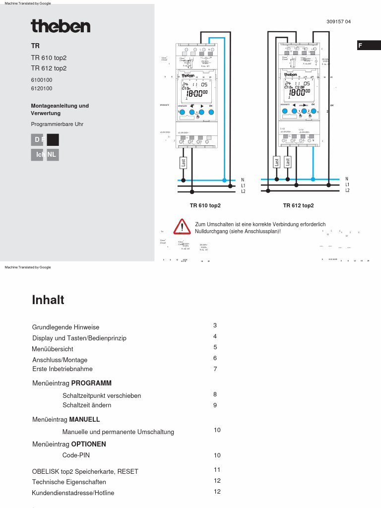 Theben TR 610 612 Top2 Programmable Clock Assembly Instructions and Use