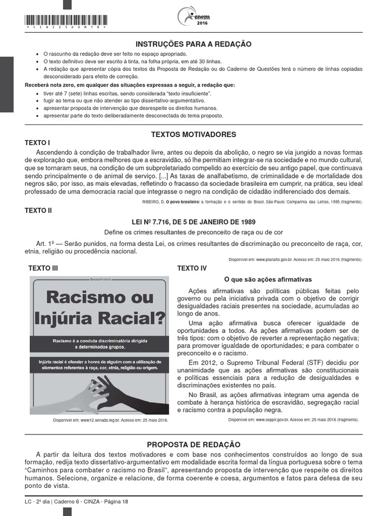 Redação - Enem 2016 | PDF