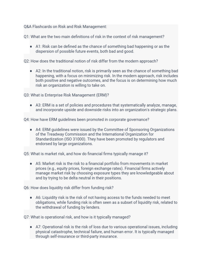 Risk Management Q&A Flashcards | PDF | Risk | Risk Management