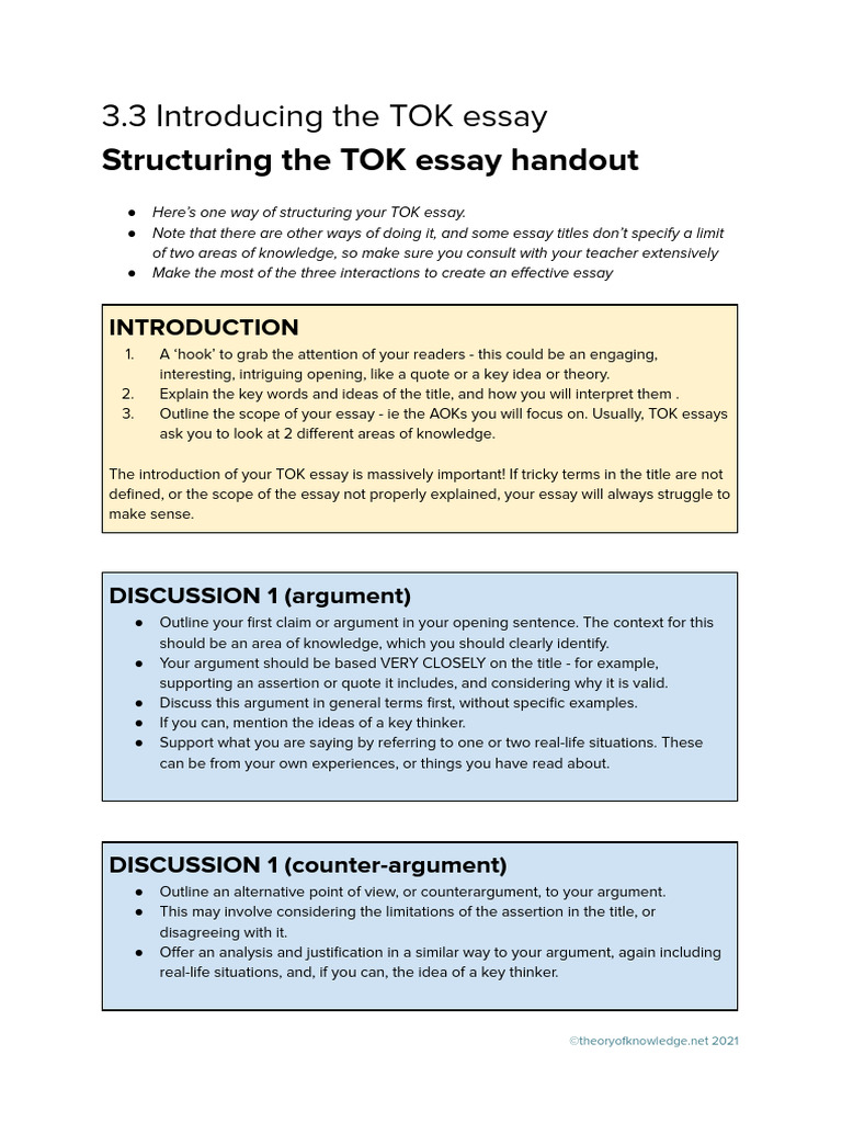 IB TOK Essay Structure PDF Essays Argument