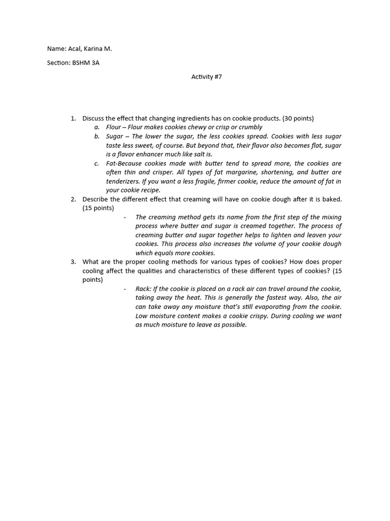 Bread and Pastry Activity 7 PDF