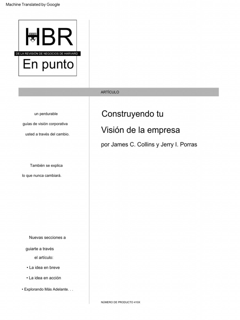 Collins & Porras (NNNN) Construyendo Tu Vision de La Empresa PDF