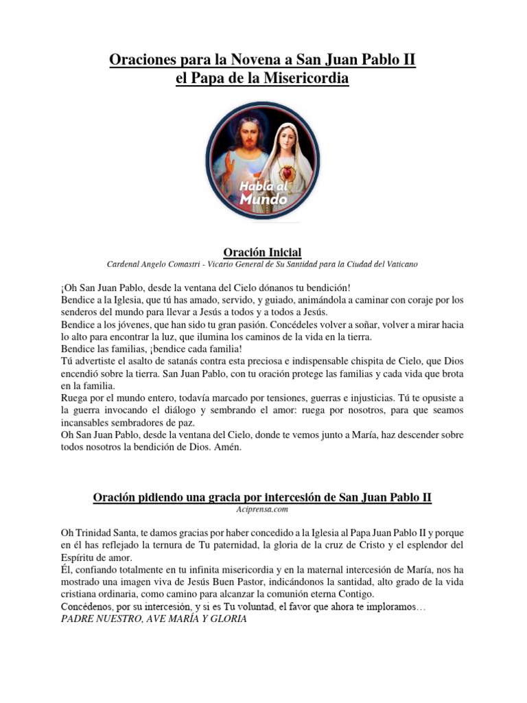 Oraciones para la Novena a San Juan Pablo II | PDF