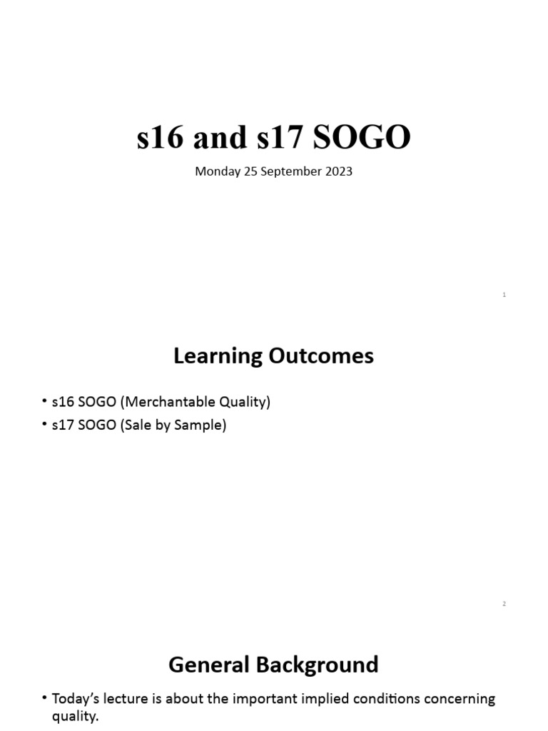 SOGO: Merchantable Quality & Sale by Sample | PDF | Legal Liability ...