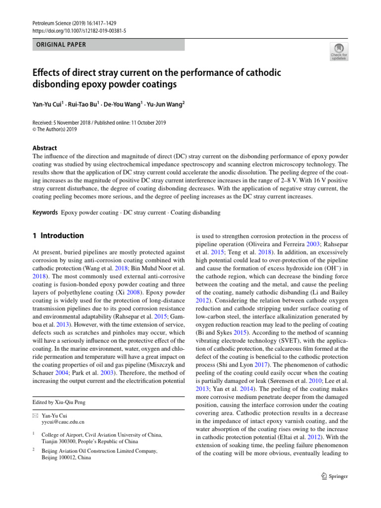 Effects of Direct Stray Current On The Performance of Cathodic