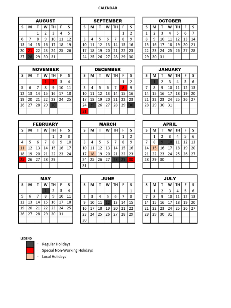 School Calendar  PDF  Holidays  Observances