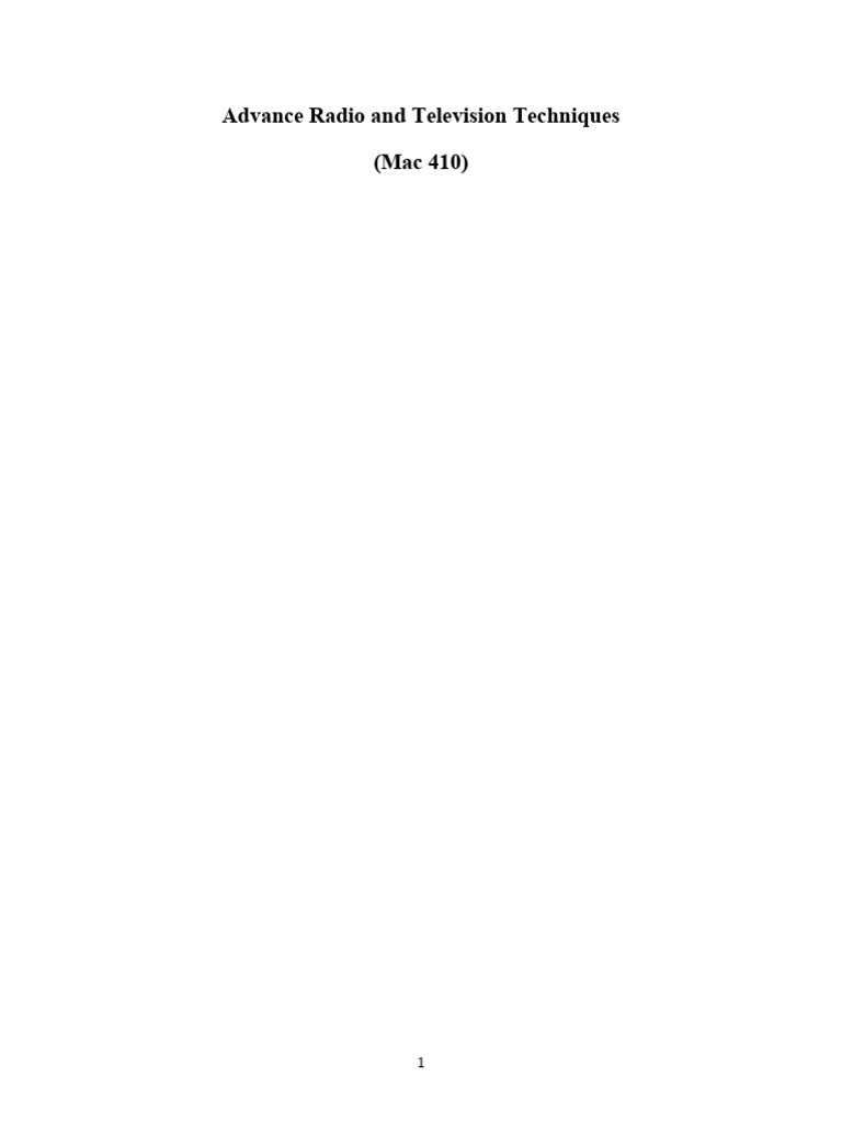 Advance Radio and Television Techniques For HND II PDF Radio