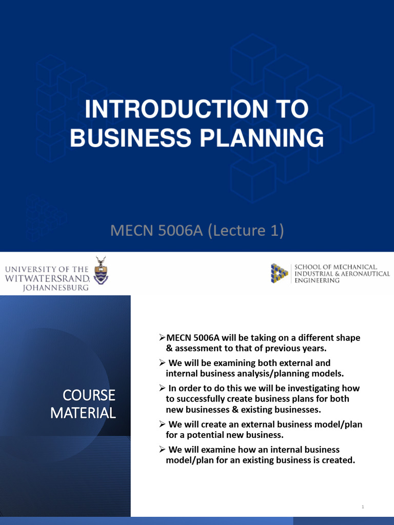 MECN 5006A 2022 Introduction To Business Planning Lecture 1.a PDF PDF