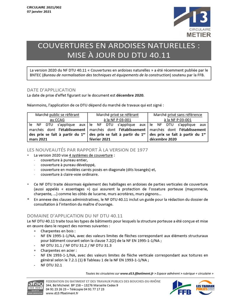 Mise à jour du NF DTU 40.11 Ardoises | PDF | Code de la construction et ...