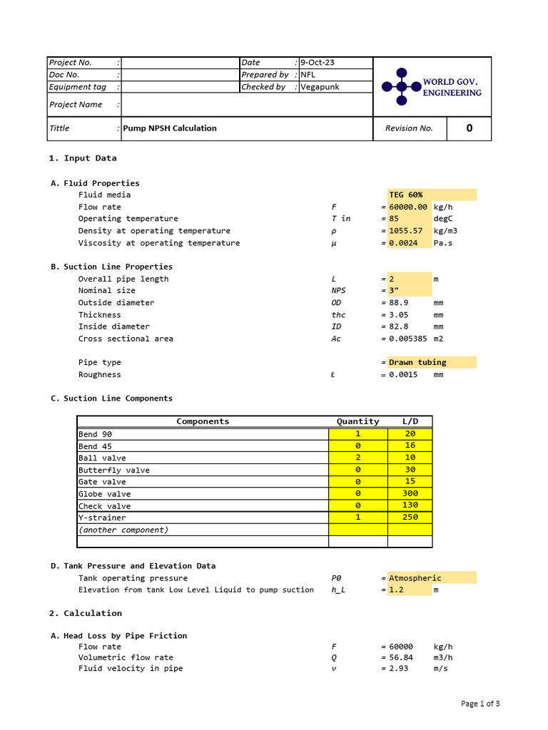 Pump Npsh Calculation Pdf Pump Valve