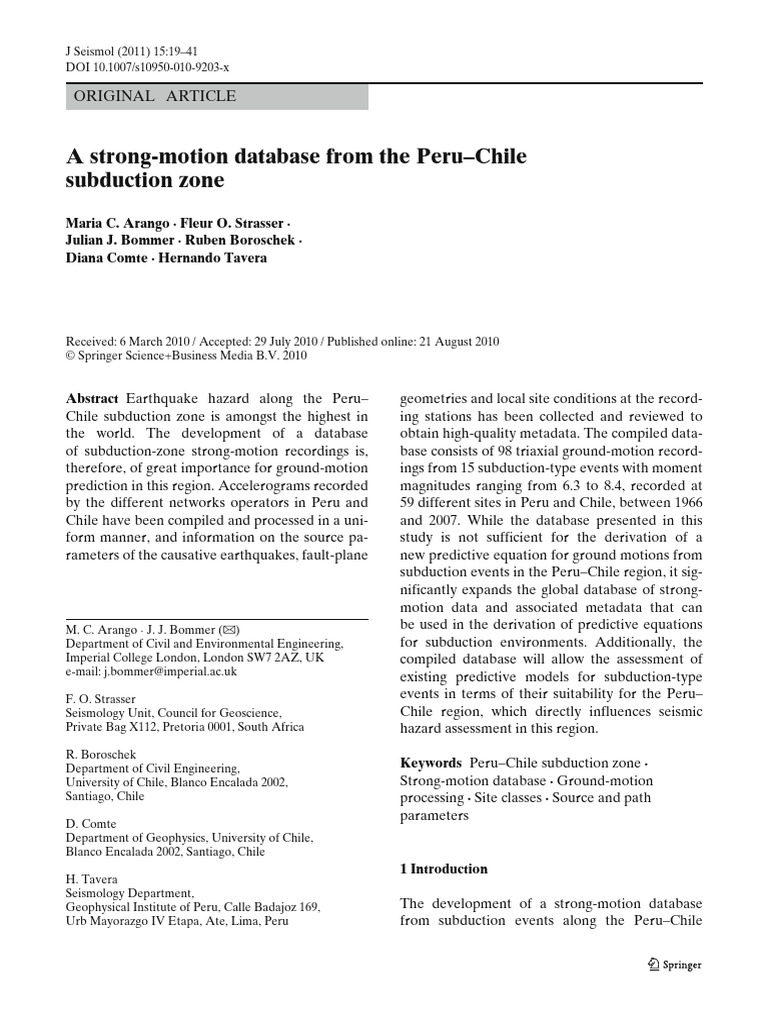 A Strong-Motion Database From The Peru-Chile Subduction Zone | PDF ...
