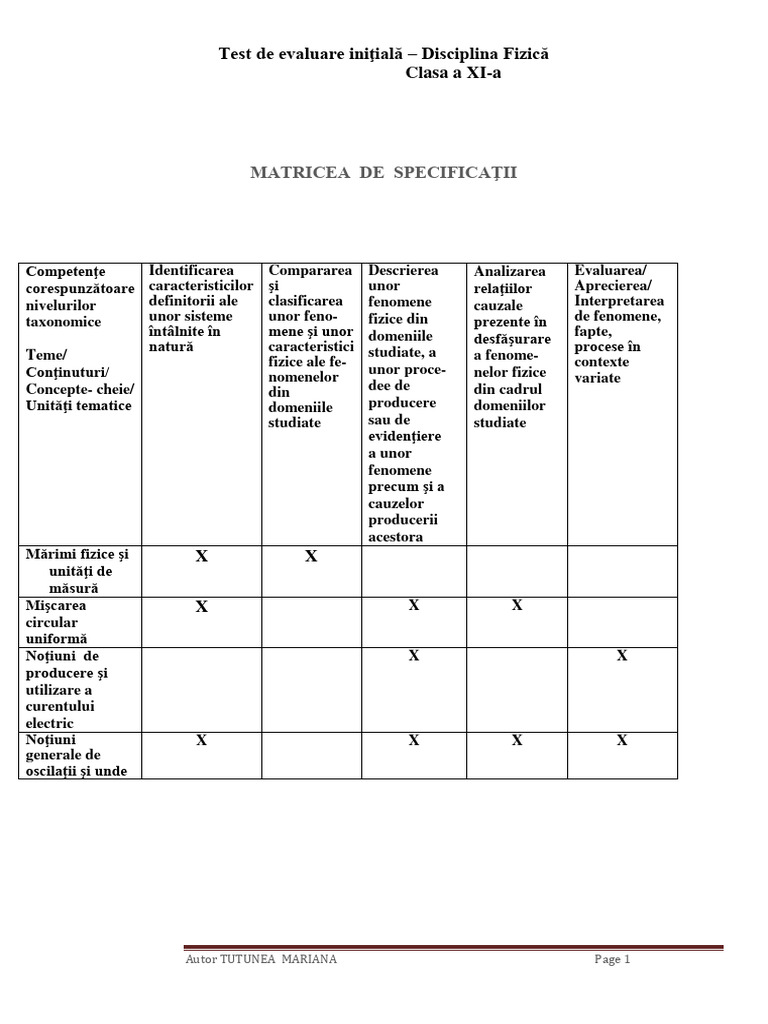Test de Evaluare Initiala - XI | PDF