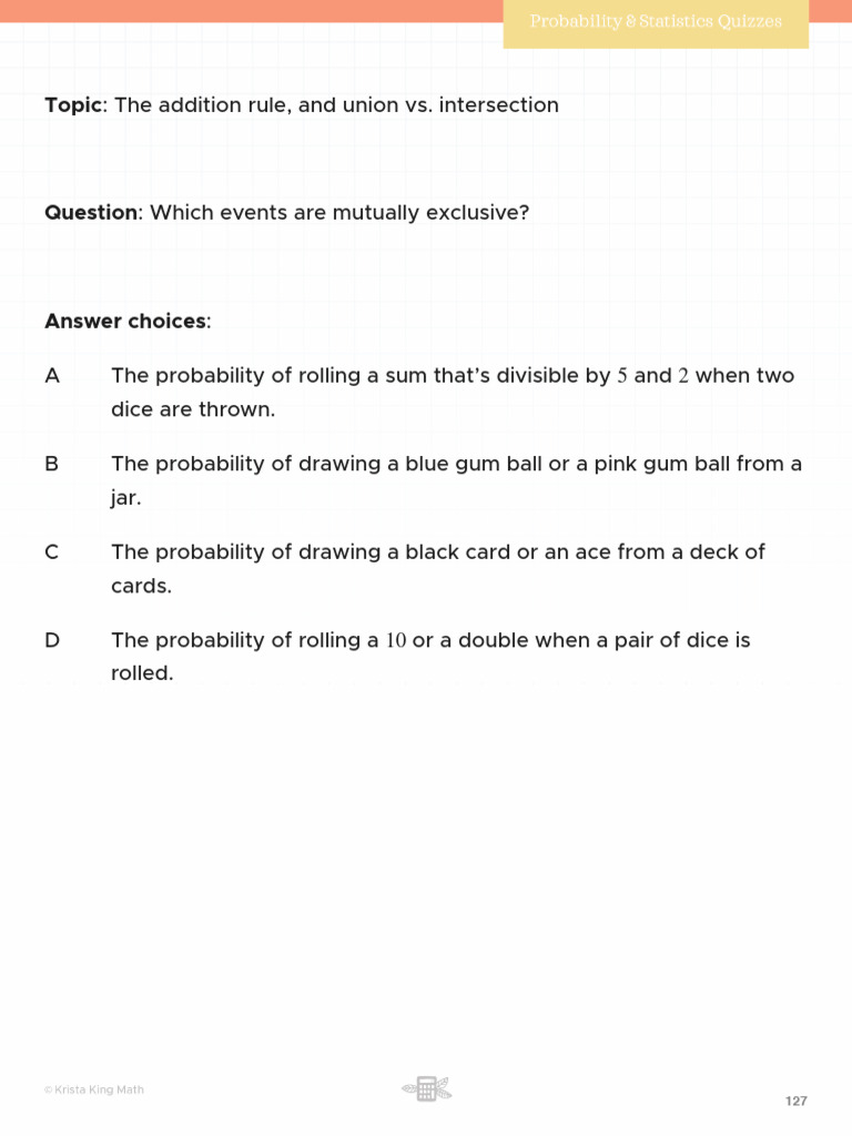 The addition rule and union vs intersection pdf probability dice