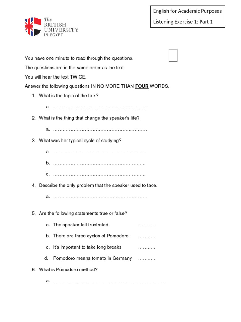 Listening Part 1 Exercise 1 Pdf