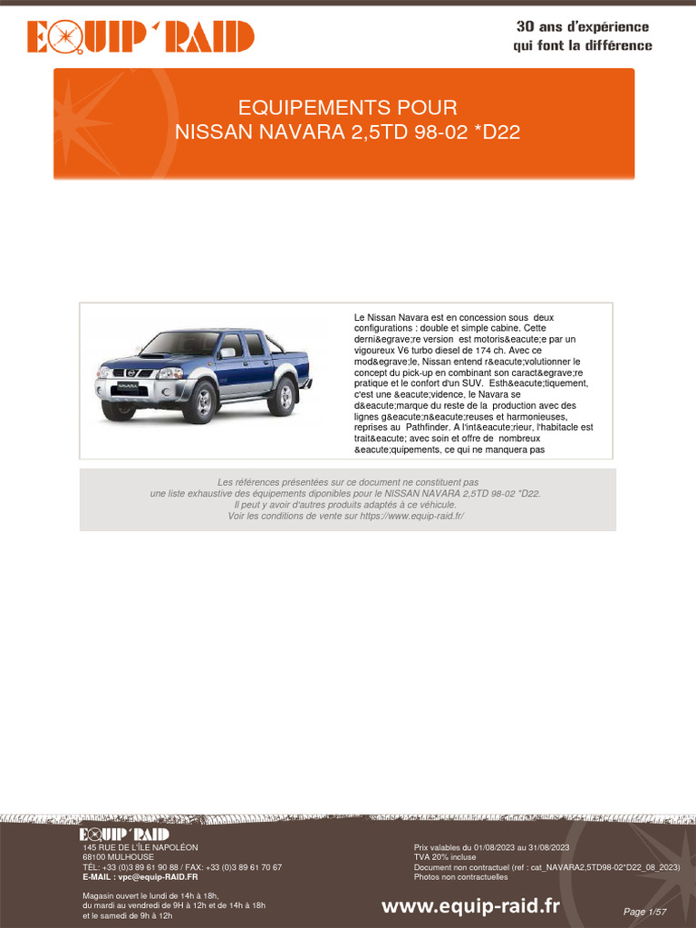 Poignée de porte intérieure avant ou arrière droite chromée Nissan Navara  2005-2015