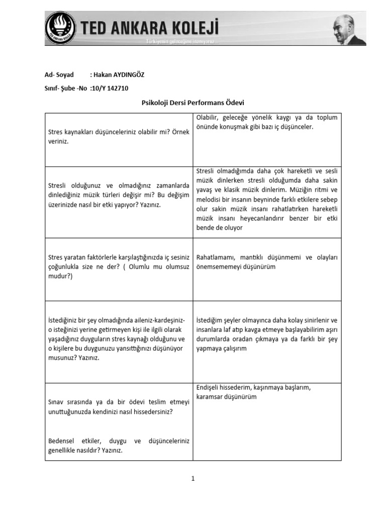 Psikoloji Performans Odevi Pdf