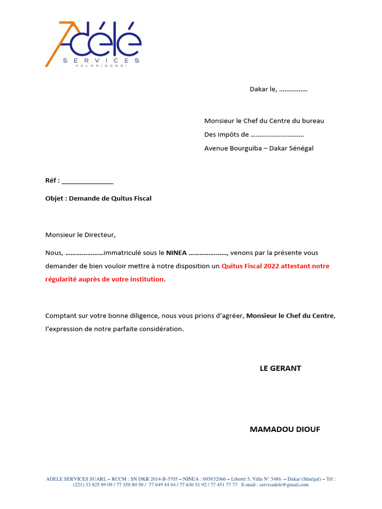 Demande de Quitus Fiscal 2022 | PDF