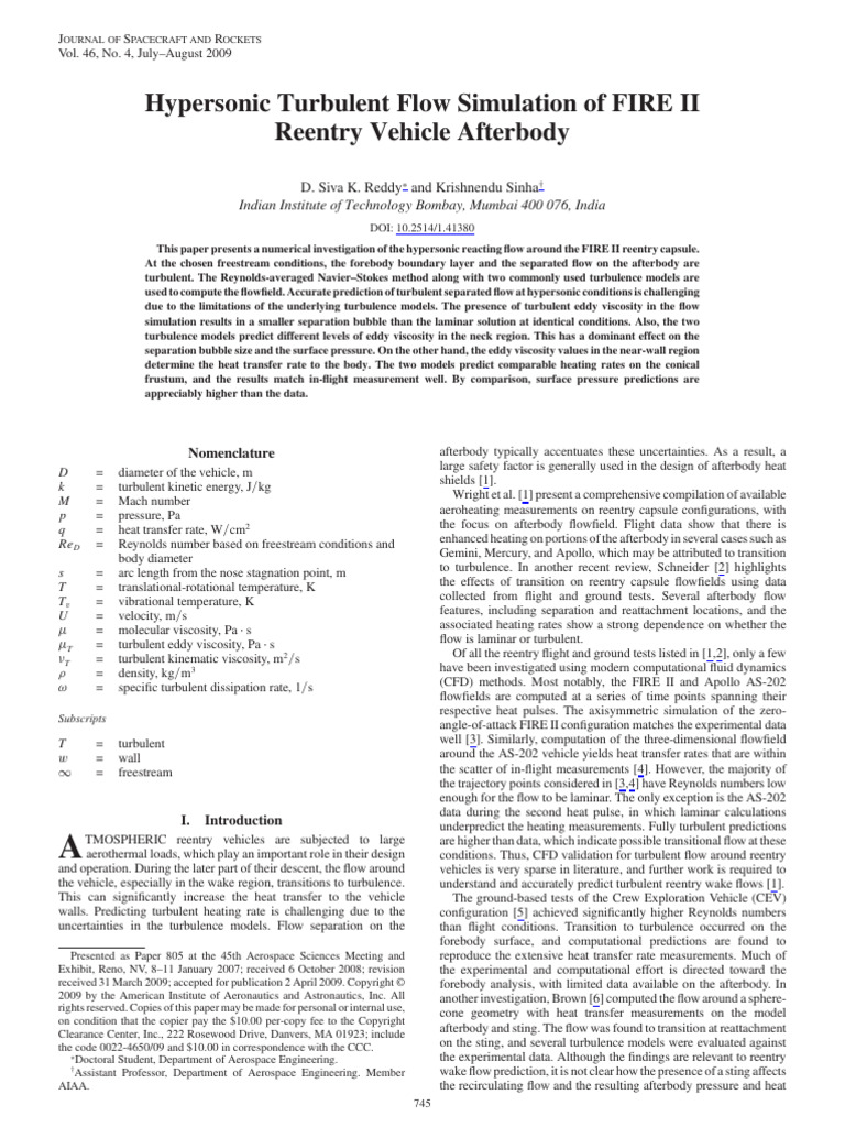 Hypersonic Turbulent Flow Simulation of FIRE II | PDF | Turbulence ...