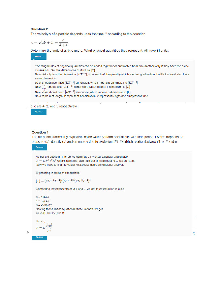 Dimensional Analysis PDF