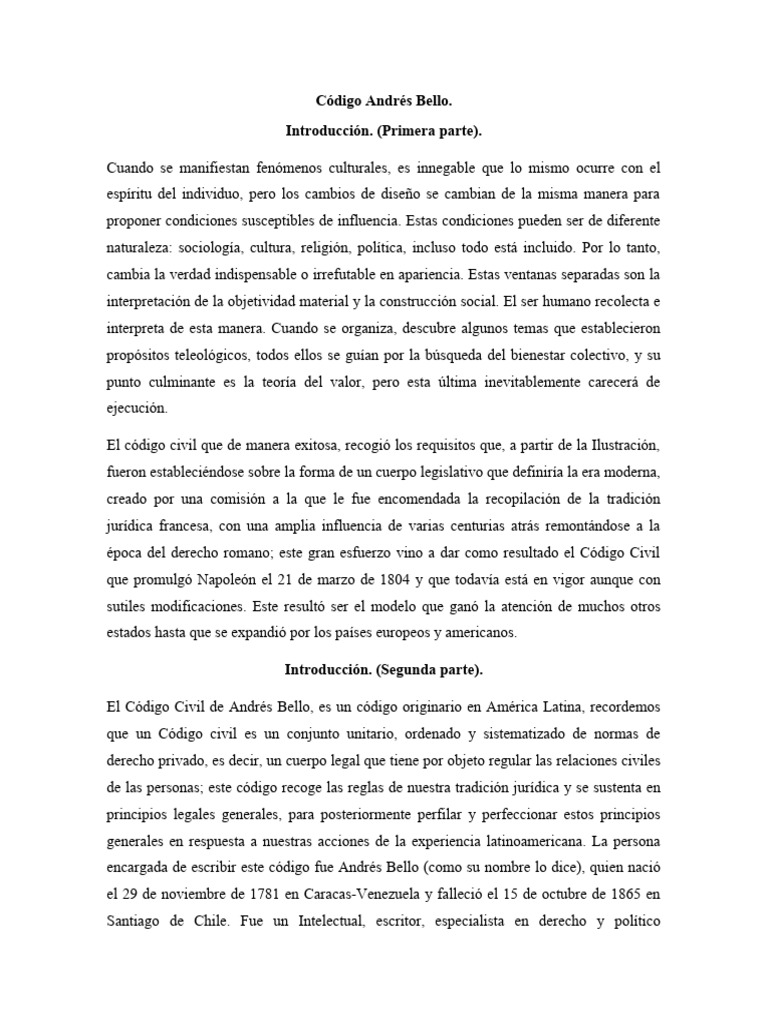 Código Civil de Andrés Bello en América | PDF