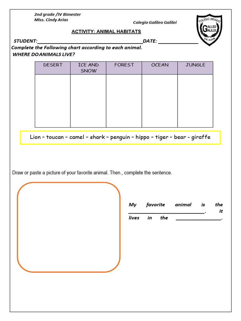 Animals Habitats 2nd Grade Cortar1 PDF