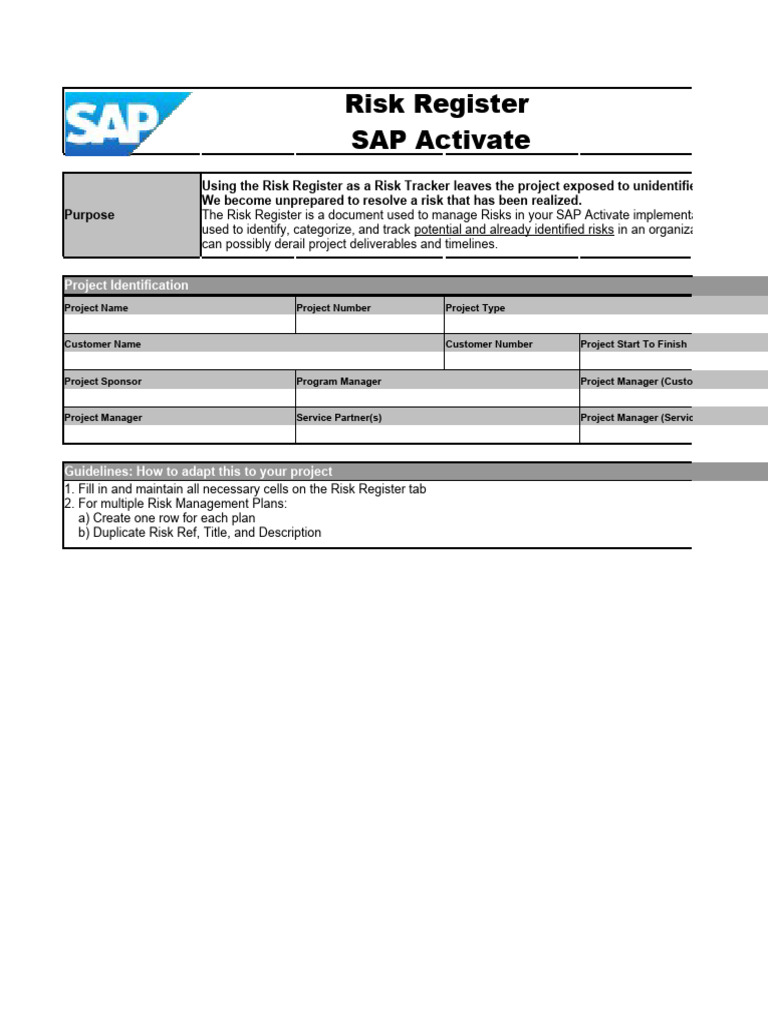 SAP Activate Risk Register Template | PDF | Risk | Business