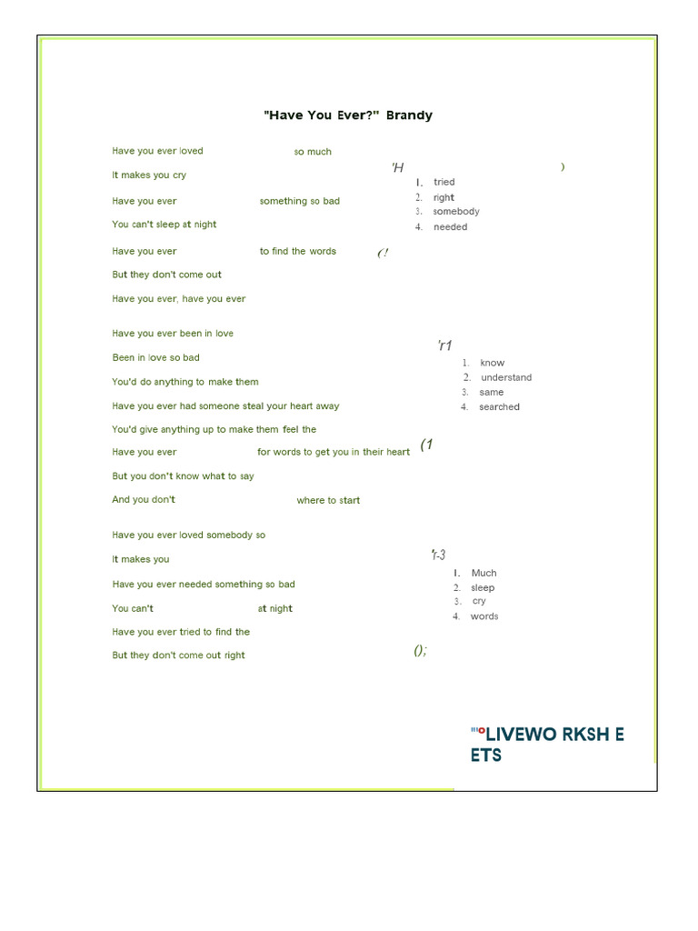 "Have You Ever? Brandy Livewo RKSH E ETS PDF