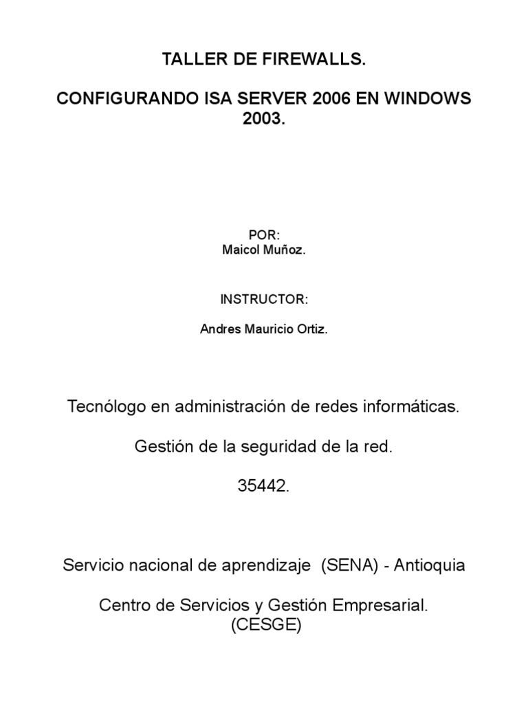 Configuración de ISA Server 2006 en Firewall | PDF | Dirección IP ...