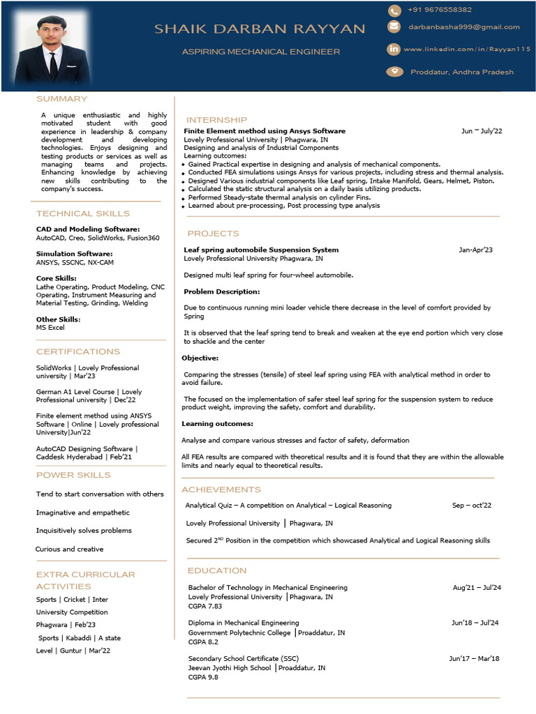 Aspiring Mechanical Engineer Profile | PDF | Finite Element Method ...