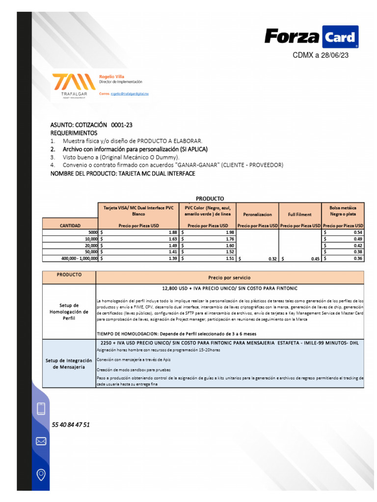 Cotización Tarjeta MC Dual Interface | PDF | Bancos | Business