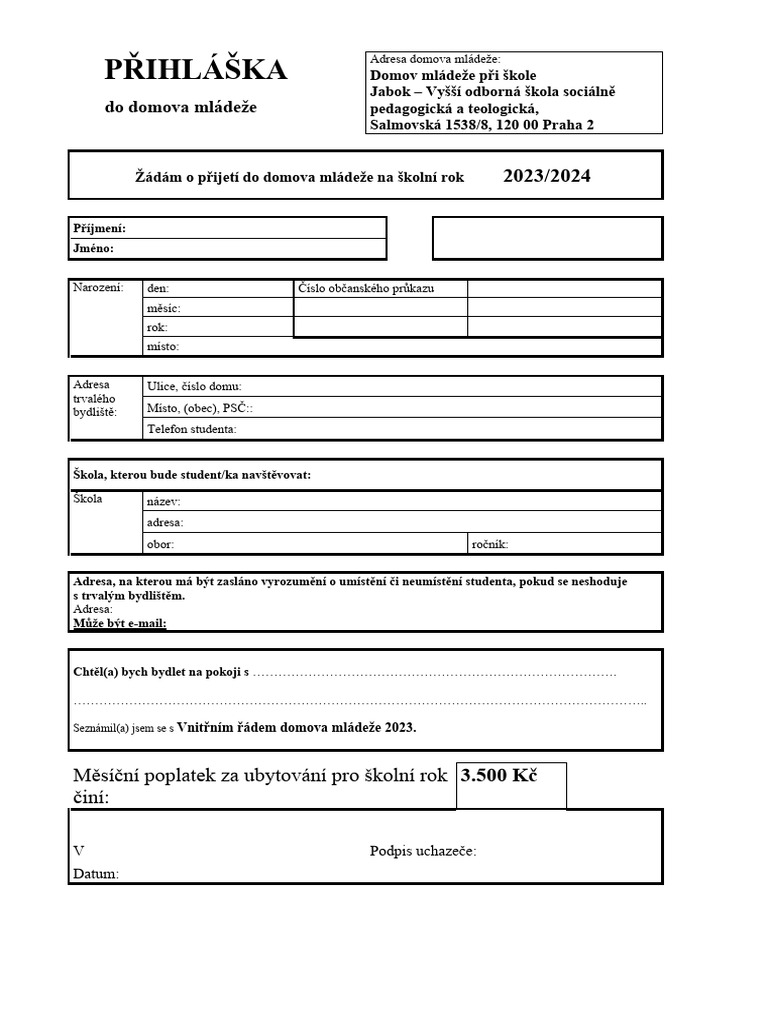 2023 2024 prihlaska do domova mladeze pdf