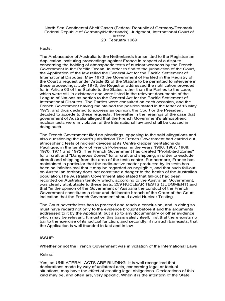 North Sea Continental Shelf Cases PDF
