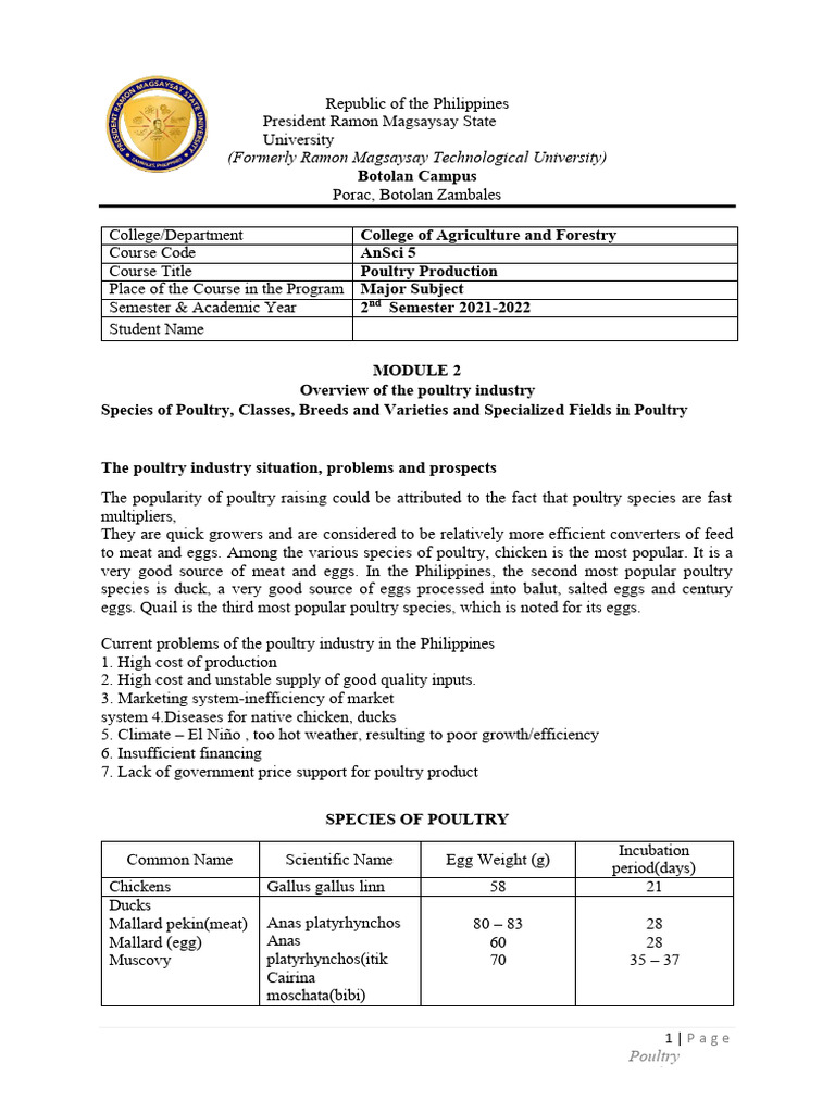 MODULE 2 Overview of The Poultry Industry PDF Chicken Poultry
