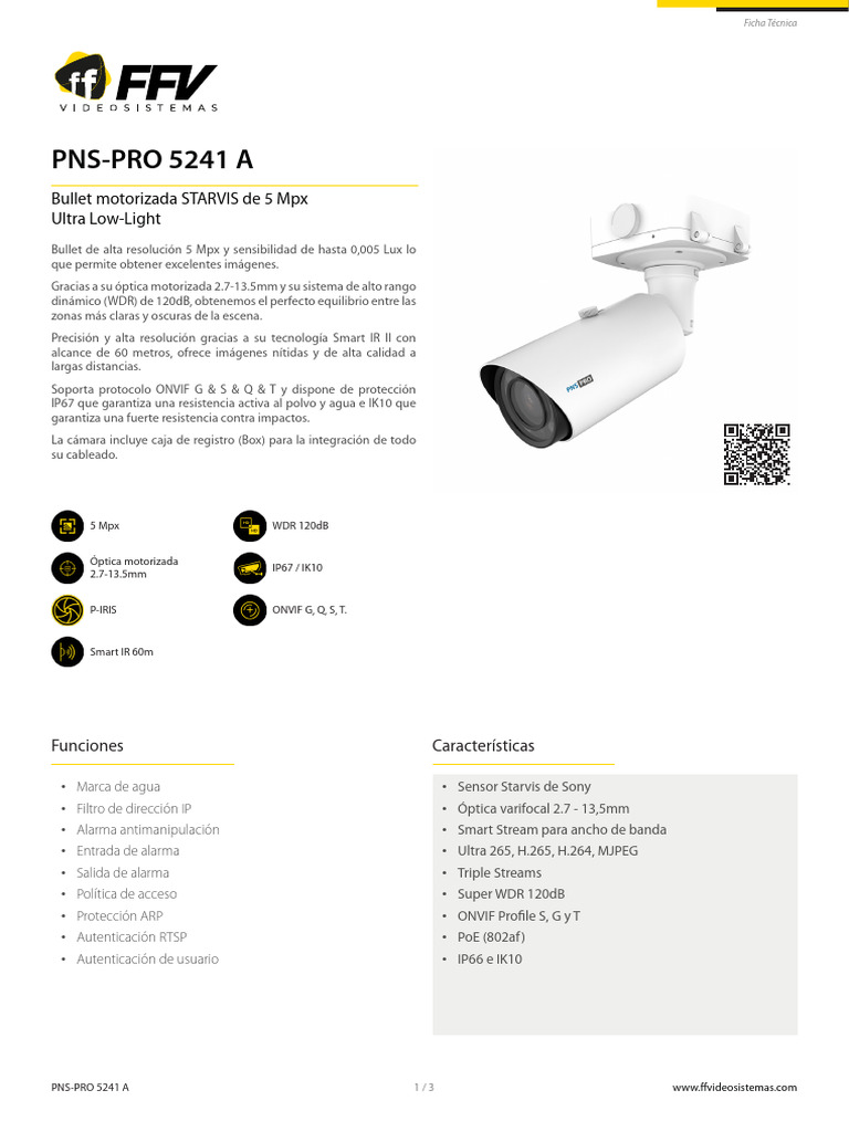 Cámara PNS-PRO 5241 A: Ficha Técnica | PDF | Ingeniería Informática ...