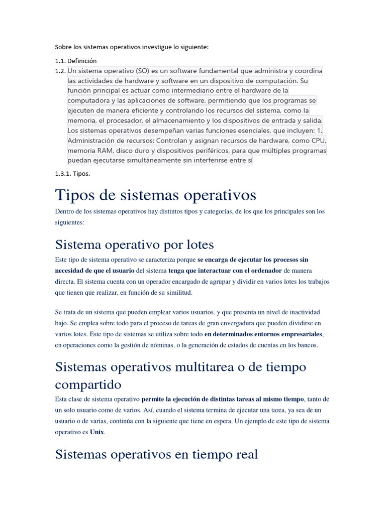 Sobre Los Sistemas Operativos Investigue Lo Siguiente | PDF | Sistema ...