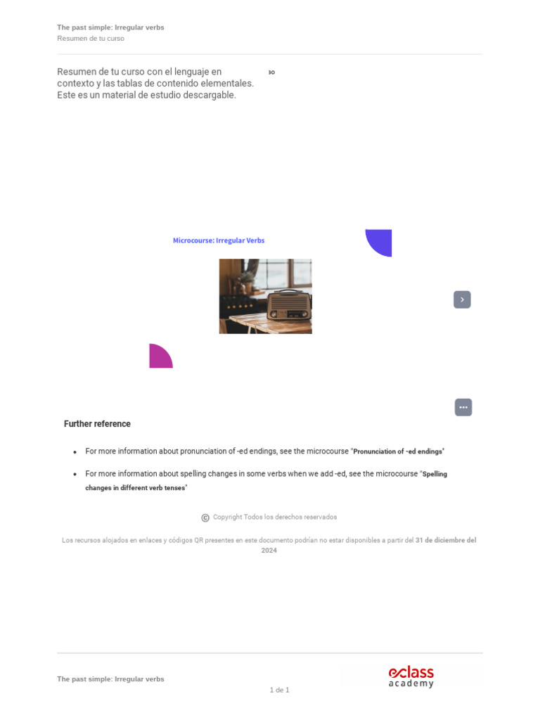 The past simple irregular verbs resumen de tu curso pdf