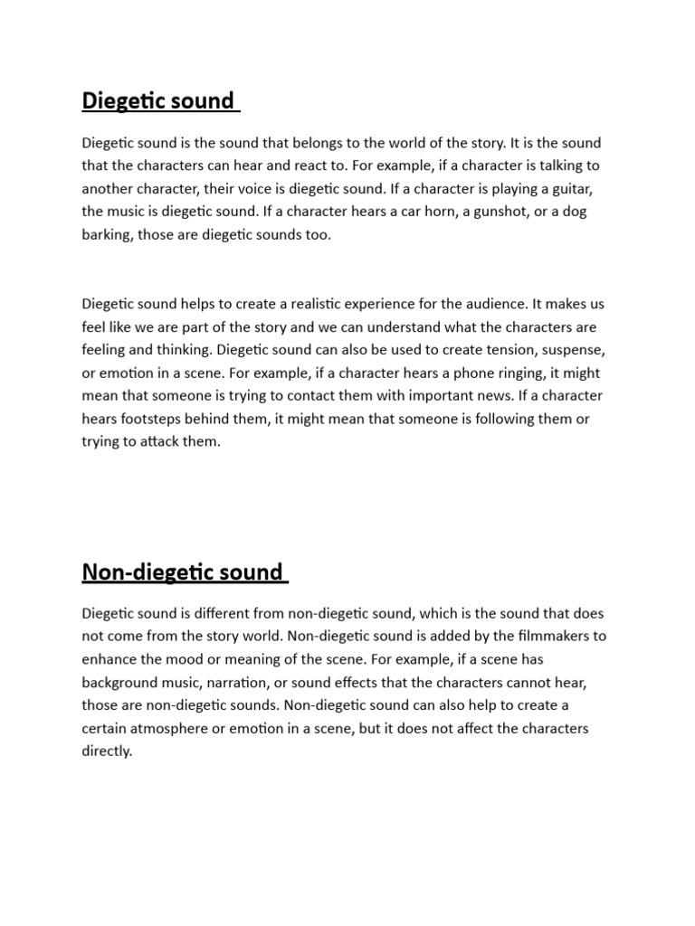 Diegetic sound and Non-diegetic sound | PDF