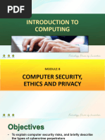 Introduction To Computing - Module 8 - Computer Security, Ethics and Privacy