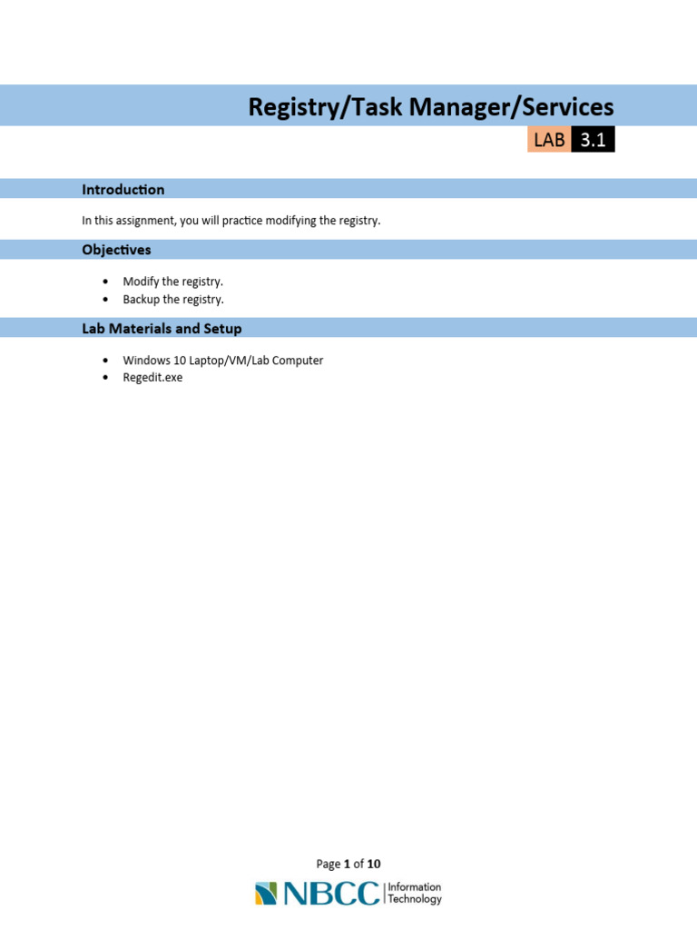 LAB 3.1 Registry Taskman Services | PDF