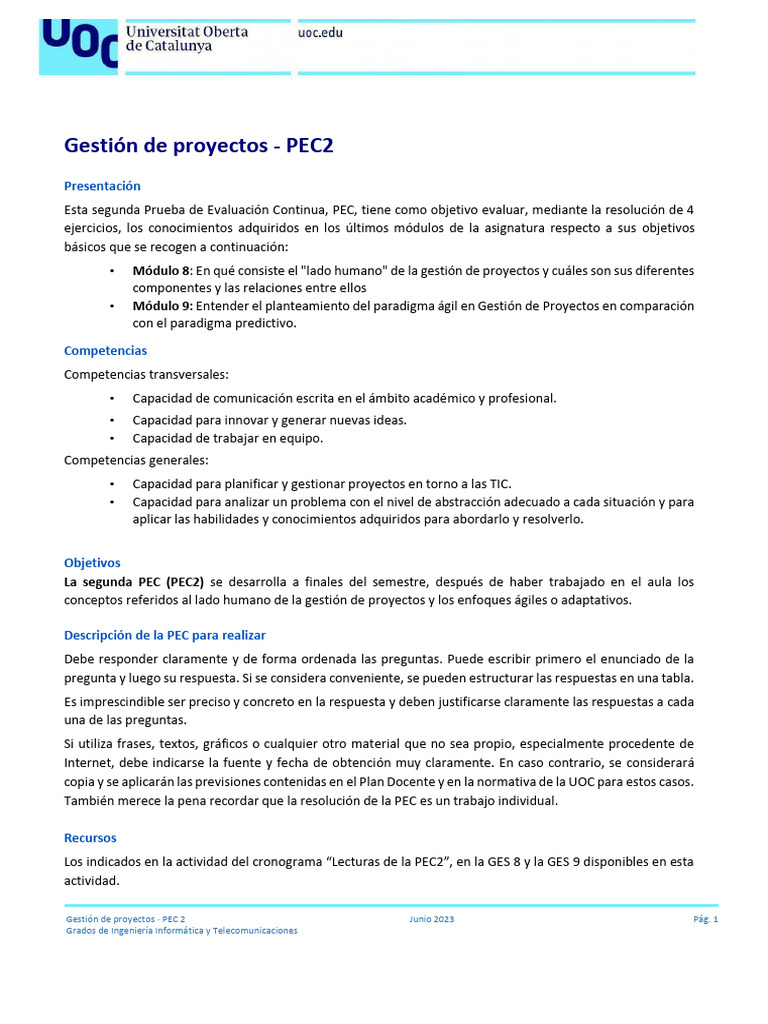 Evaluación de Gestión de Proyectos PEC2 | PDF | Scrum (desarrollo de ...