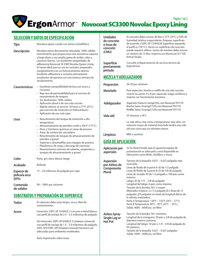 Novocoat SC3300: Especificaciones y Usos | PDF | Epoxy | Hormigón